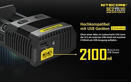Nitecore Schnellladegerät SC2 - Ladegerät für Akkus/Batterien Schwarz One Size, Schwarz One Size