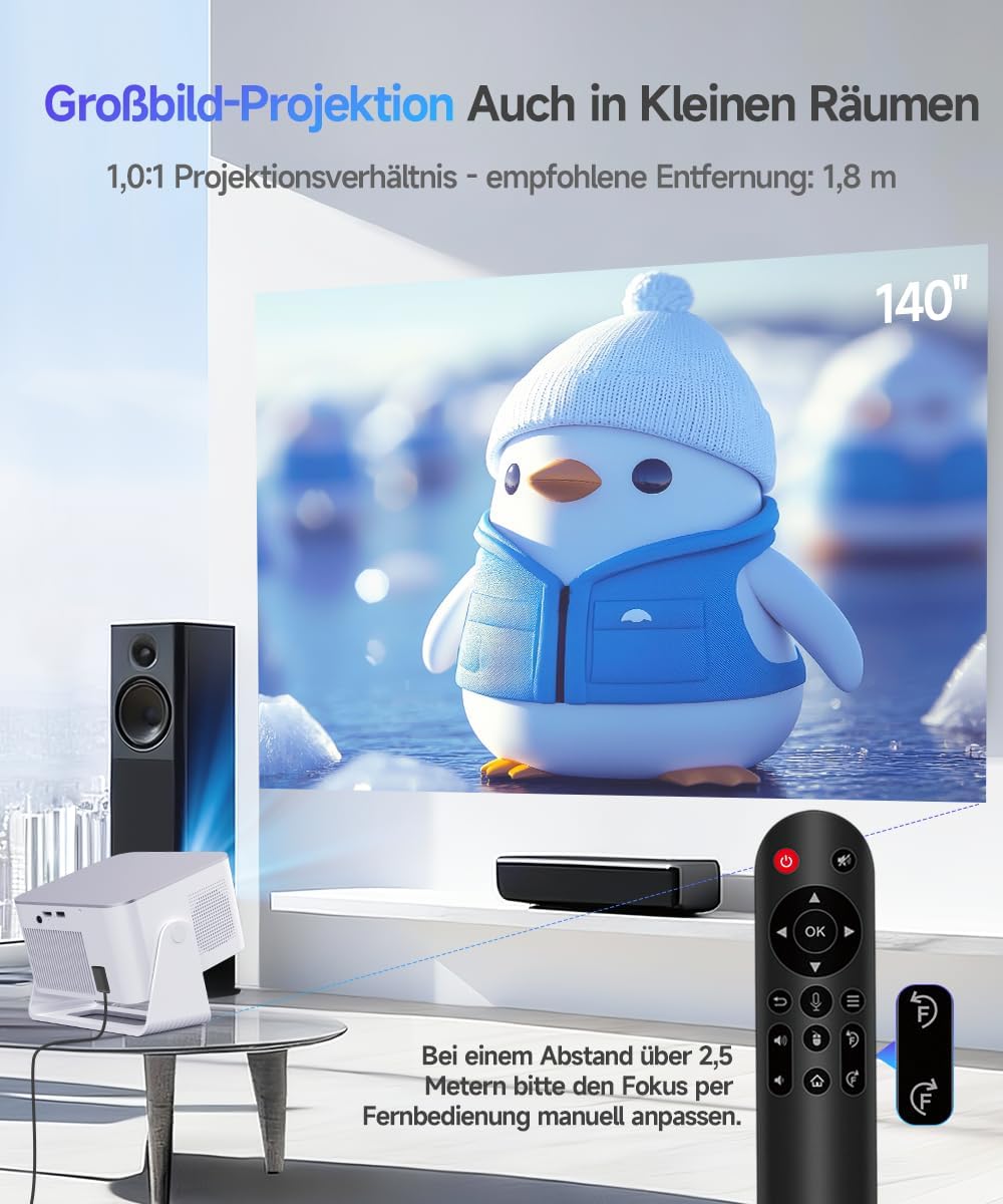 Alwtniet Mini Beamer Projektor 4K 8K Unterstützt, Full HD 1080P Smart Projector mit Android 14, WiFi