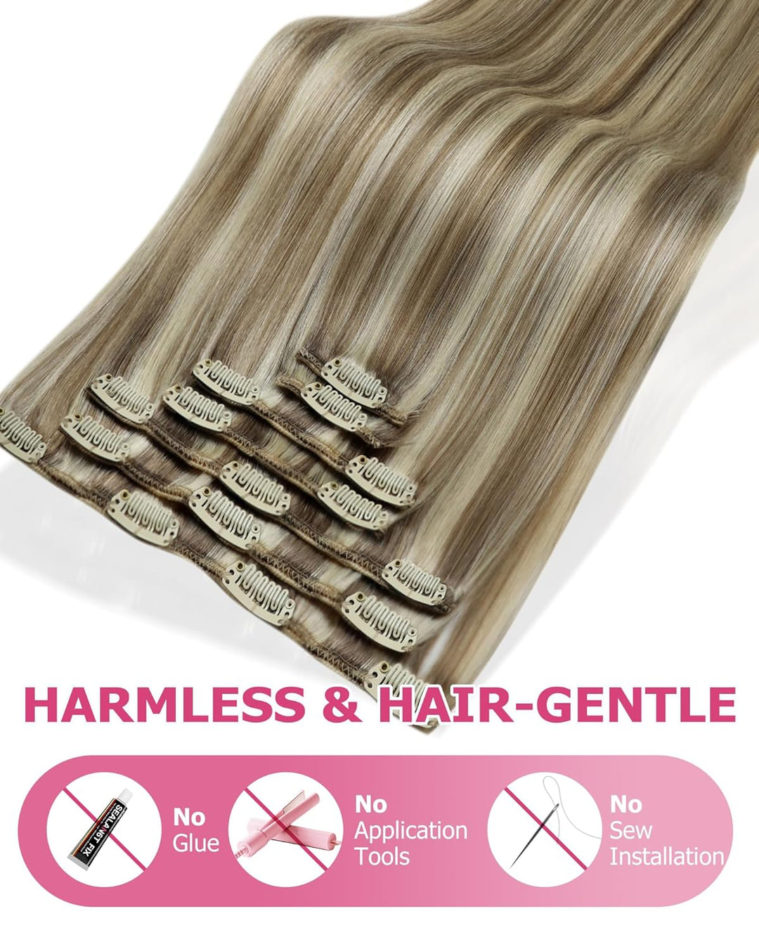 YoungSee Clip in Extensions Echthaar Hellbraun Clip in Extensions Braun Blond Echthaar Extensions Cl