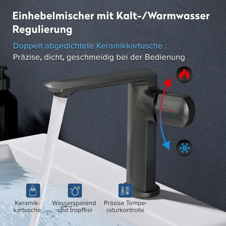 doporro Wasserhahn Bad, Waschtischarmatur mit Auslaufhöhe 156 mm, Vollmessing-Körper，Mischbatterie f