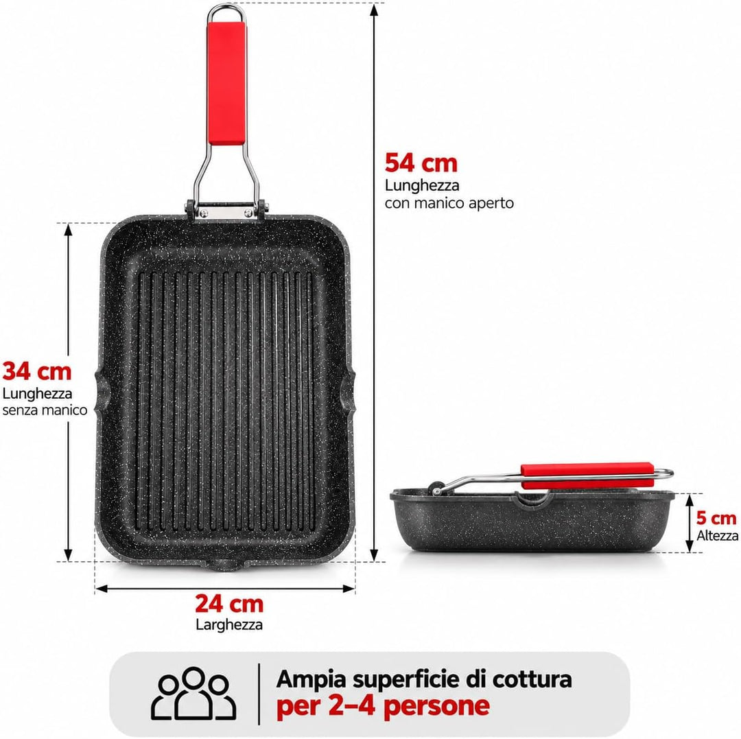 Moneta Grillpfanne 24 x 34 cm Pro Grill mit Klappgriff auch für Induktion