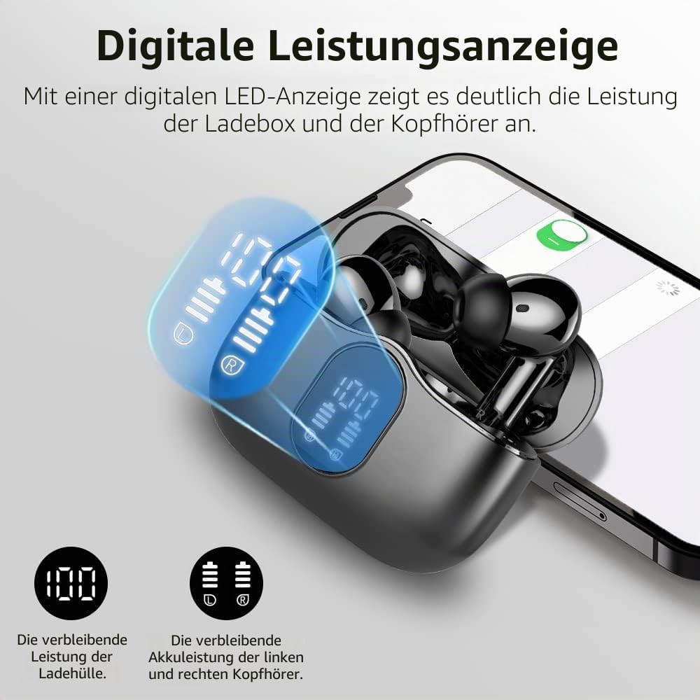 Bluetooth Kopfhörer, Kopfhörer Kabellos Bluetooth 5.3 Sport In Ear Kopfhörer mit 4 Mikrofon, 40 std