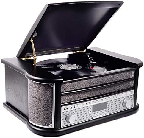Denver MRD-51 DAB+, FM/AM Radio mit CD-, Kasetten- und Plattenspieler, Holzoptik, Schwarz,