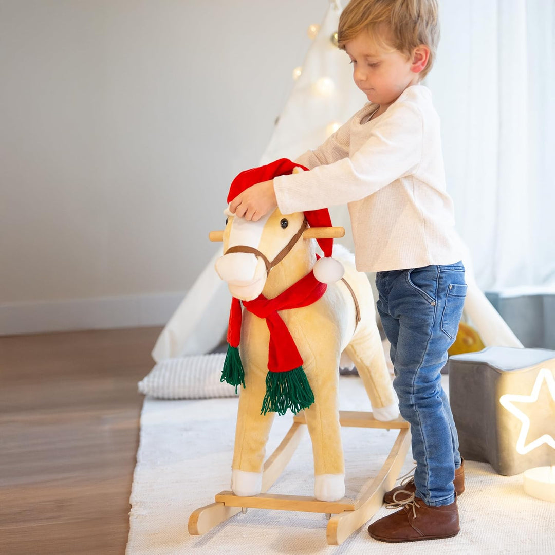 roba Schaukelpferd, mit Weihnachtsmütze & Schal, gepolstert, Sattel, Sound, 63x31x73cm, ab 24 Monate
