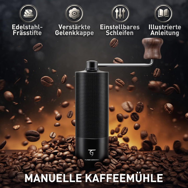 SUNYA Kaffeemühle Manuell mit Kaffeerezeptbuch - Edelstahl Handkaffeemühle mit Kegelmahlwerk Mahlgra