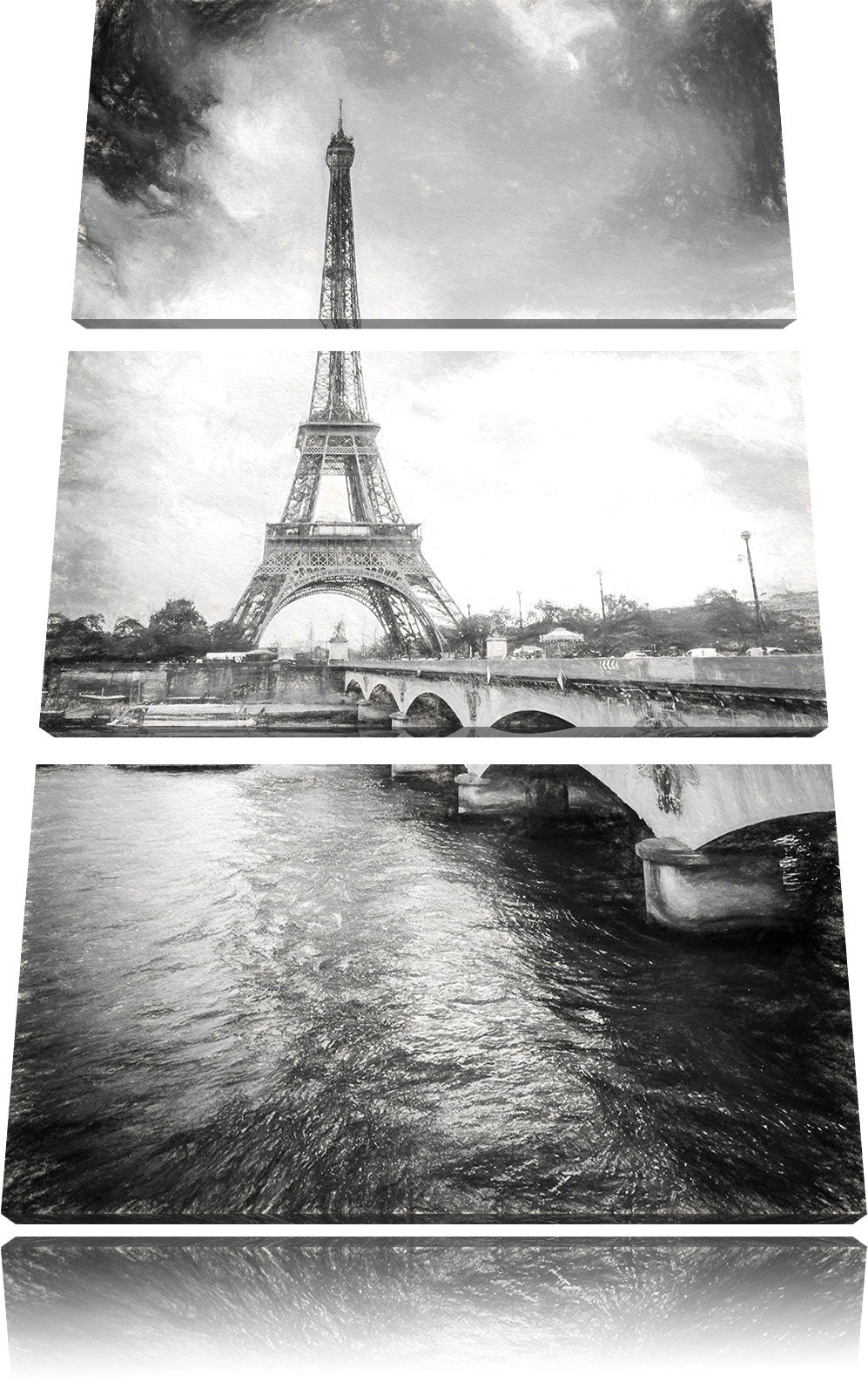 Pixxprint Eiffelturm in Paris Kunst Kohle Effekt 3-Teiler Leinwandbild 120x80 Bild auf Leinwand, rie