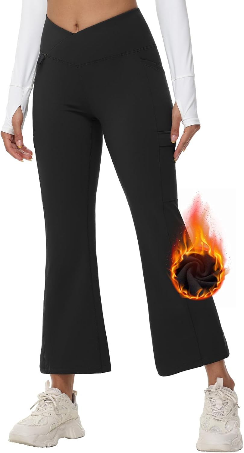 baleaf Thermo Hose Damen Thermo Leggings mit Taschen Wanderhose Wasserabweisend Bootcut Leggings Sch