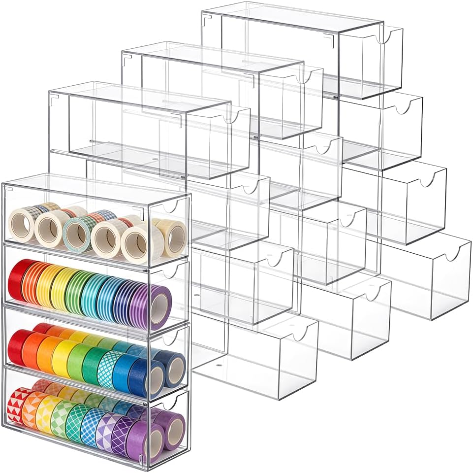NBEADS 4 Stück Acryl Washi Tape Organizer, Durchsichtiger Washi Tape Aufbewahrungshalter Mit 4 Schub