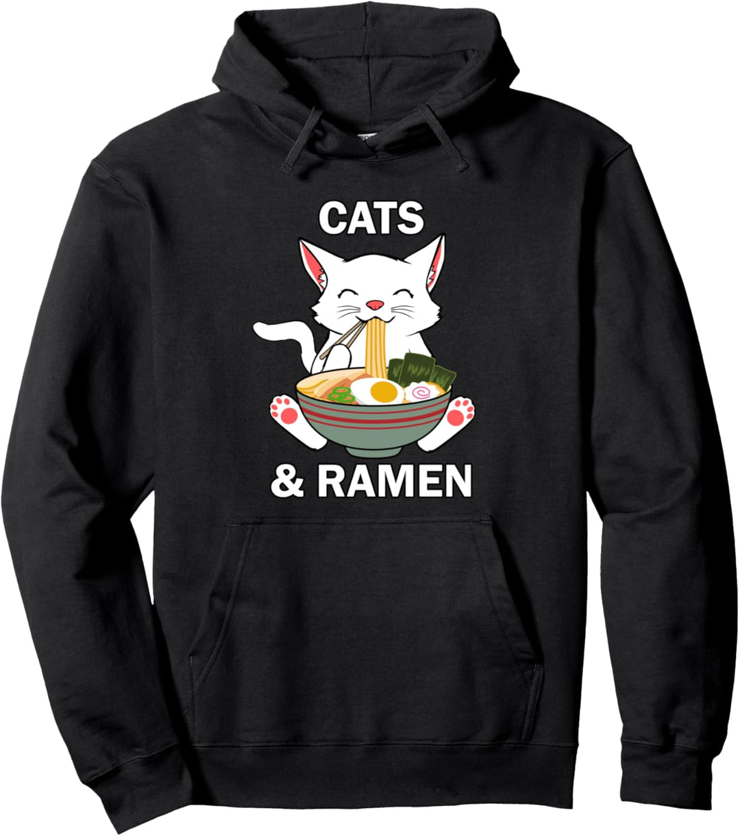Katzen und Ramen-Nudeln Niedliches Kätzchen Japanisches Pullover Hoodie