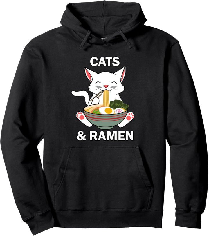 Katzen und Ramen-Nudeln Niedliches Kätzchen Japanisches Pullover Hoodie