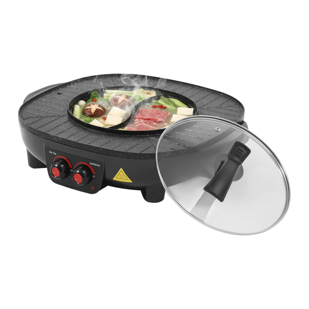 2000W Hot Pot Elektrischer, 2 in 1 Hotpot und Tischgrill für 5-6 Personen Electric Hot Pot Indoor Ko