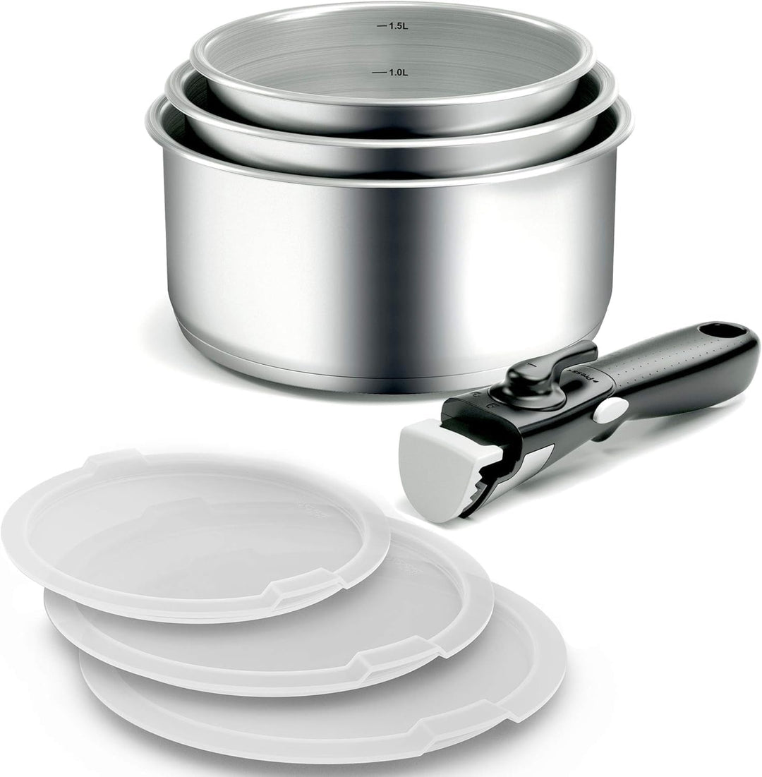Backen 291107, Topfset 16,18,20cm, Edelstahl, 7-teilig, Induktion, 1 abnehmbarer Griff, 3 luftdichte