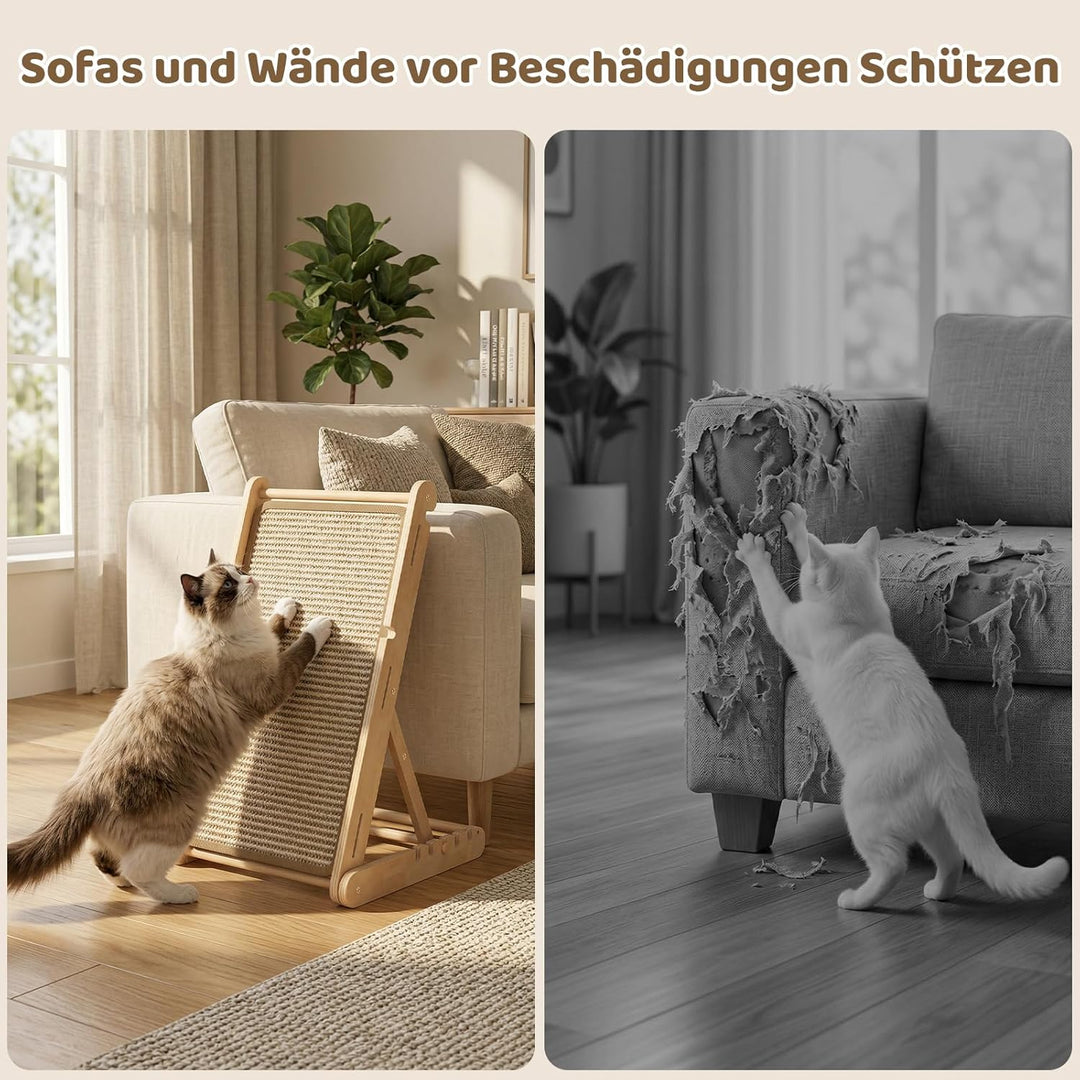 X XBEN Holz Kratzbrett Katze, 60CM Klappbares Katzenkratzbrett mit 5 Einstellbaren Höhen, Natürliche
