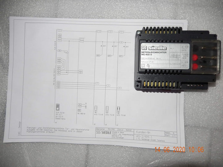 Siedle NG 402-0 Netzgleichrichter/Netzgerät/Netztrafo für Sprechanlage mit Anschlusshema, NEU ohne O