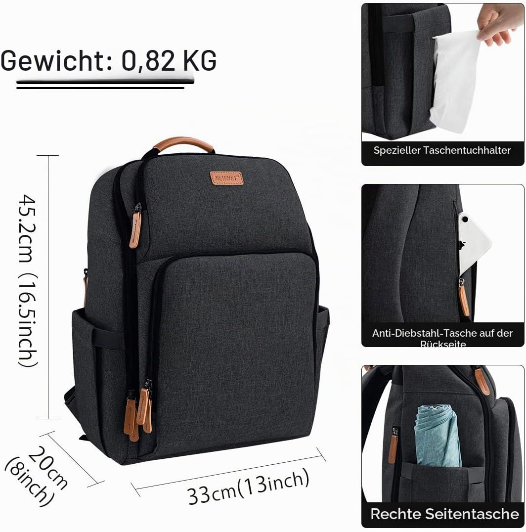 NEWHEY Wickelrucksack für Babys, wasserdicht, grosse Kapazität, Reisetasche, multifunktional, Rucksa