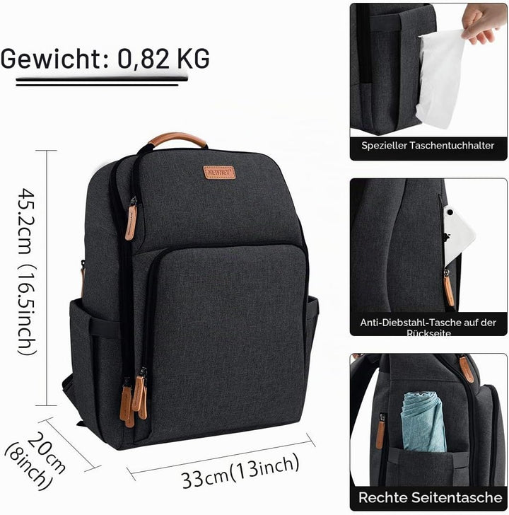 NEWHEY Wickelrucksack für Babys, wasserdicht, grosse Kapazität, Reisetasche, multifunktional, Rucksa