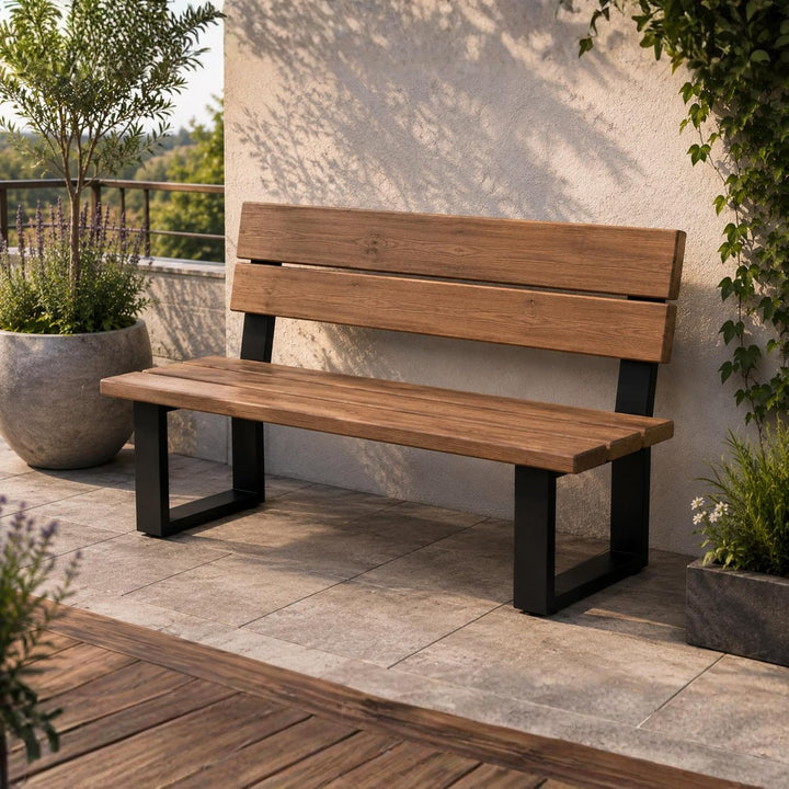 DanDiBo 2X Bankbeine Metall Schwarz mit Lehne Set Massiv DIY Bank Füsse 96478 Sitzgestell für Garten