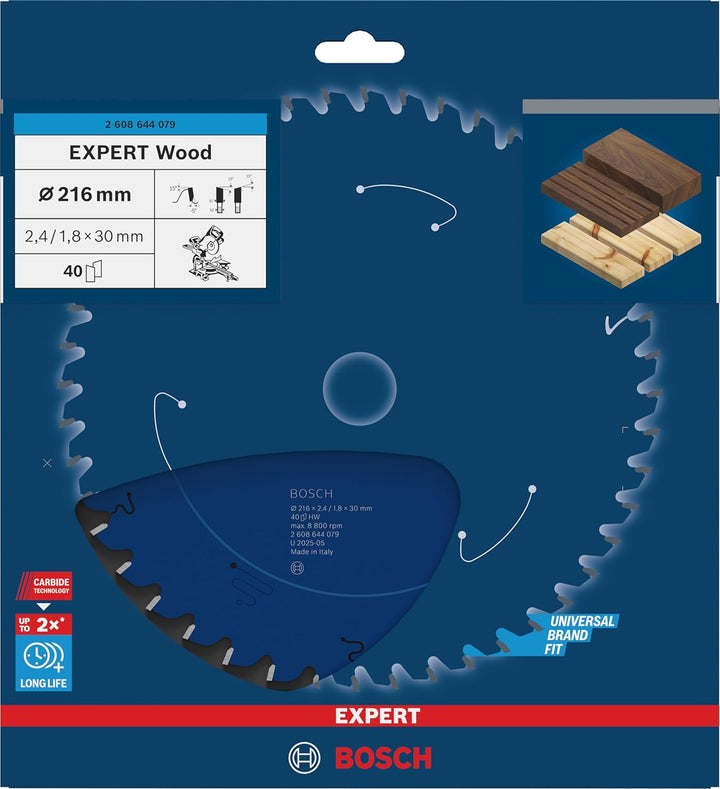 Bosch Professional 1x Kreissägeblatt Expert for Wood (Holz, Sägeblatt Ø 216 x 30 x 2,4 mm, 40 Zähne,