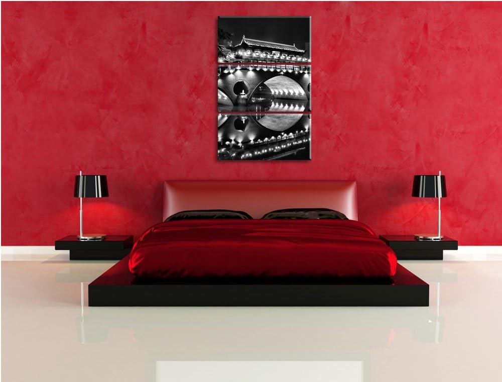 Pixxprint hellerleuchtete chinesische Brücke als Leinwandbild/Grösse: 3 Teilig (120x80) cm/Wandbild/