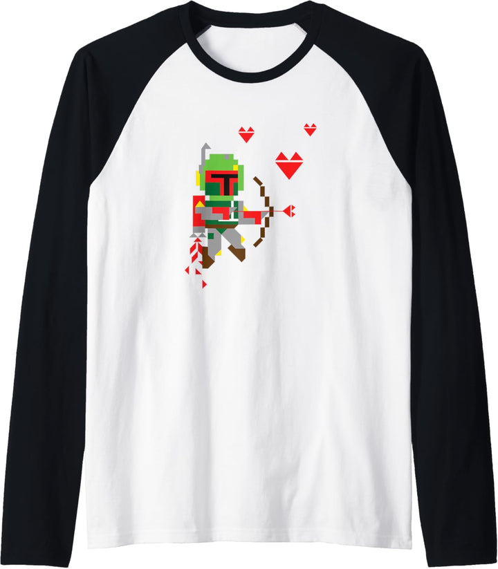 Star Wars Boba Fett 8-Bit Cupid Hearts Valentine Raglan