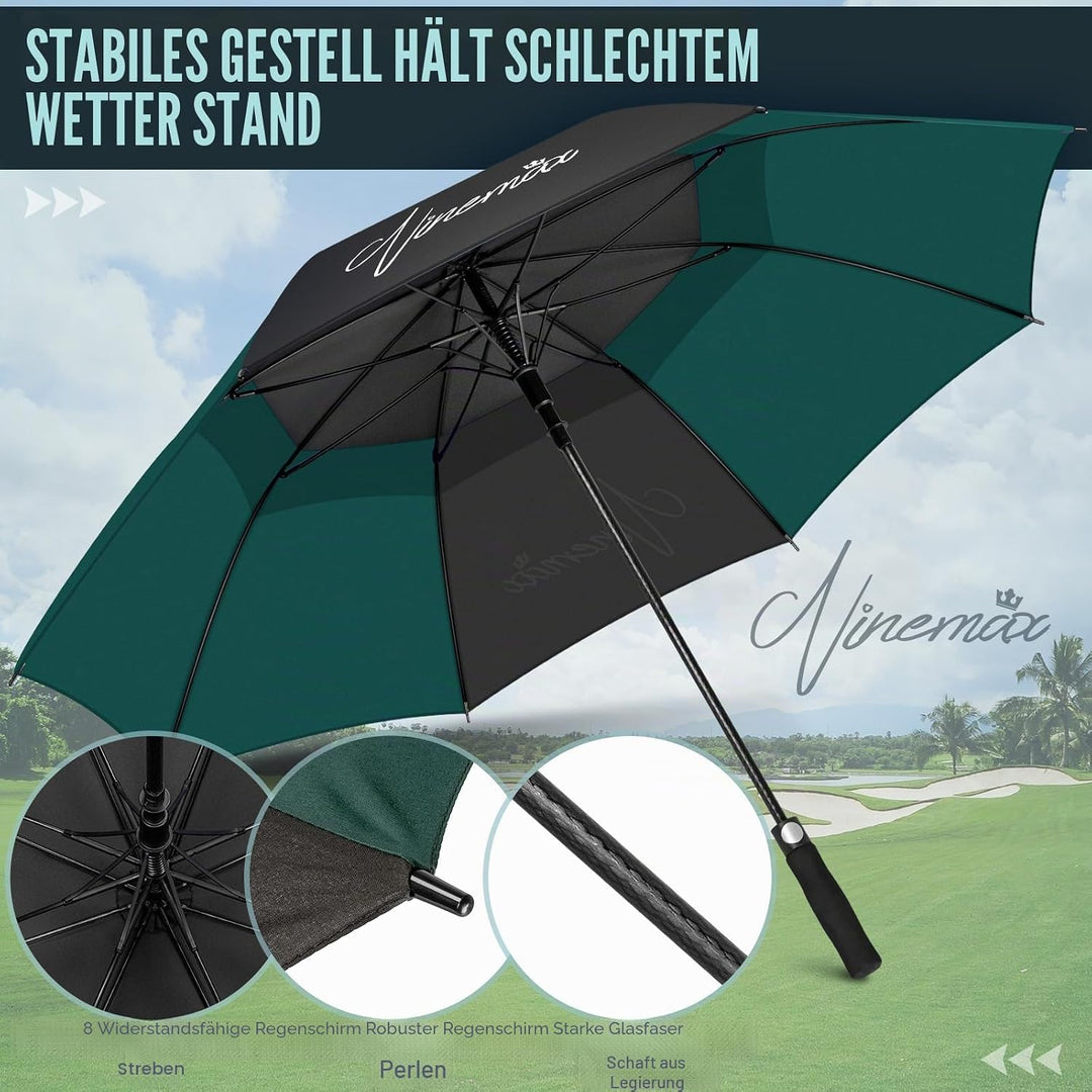 NINEMAX Golf Regenschirm Gross Sturmfest XL/XXL, Grosser Regenschirm Sturmfest Stabil, Golfschirm Gr