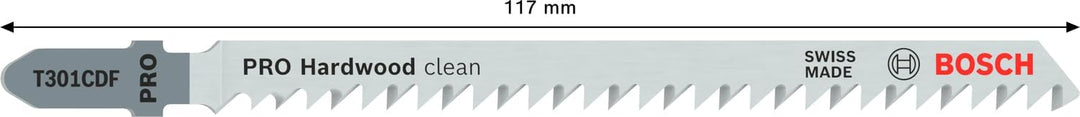 Bosch 5x Stichsägeblatt T 301 CDF Clean for Hard Wood (für hartes Holz, gerader Schnitt, Professiona