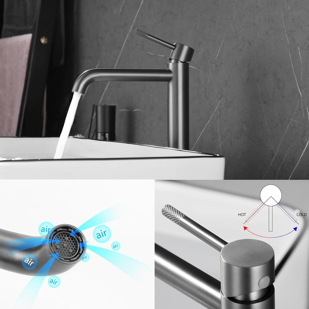 PHASAT Wasserhahn bad hoch Einhebel Waschbecken Armatur Gunmetal Grau Waschbecken Armatur Badezimmer