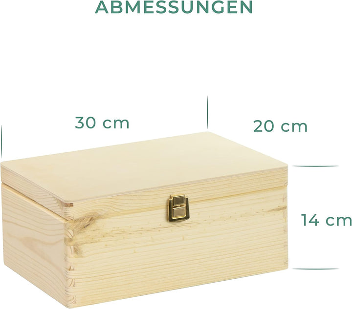 LAUBLUST Holzkiste mit Deckel & Schloss - 30x20x14cm, Natur - Aufbewahrungskiste | Erinnerungsbox, F