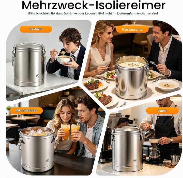Thermobehälter 30L Edelstahl Isoliert Eimer Thermobox Warmhaltebehälter Suppenbehälter mit Deckel un