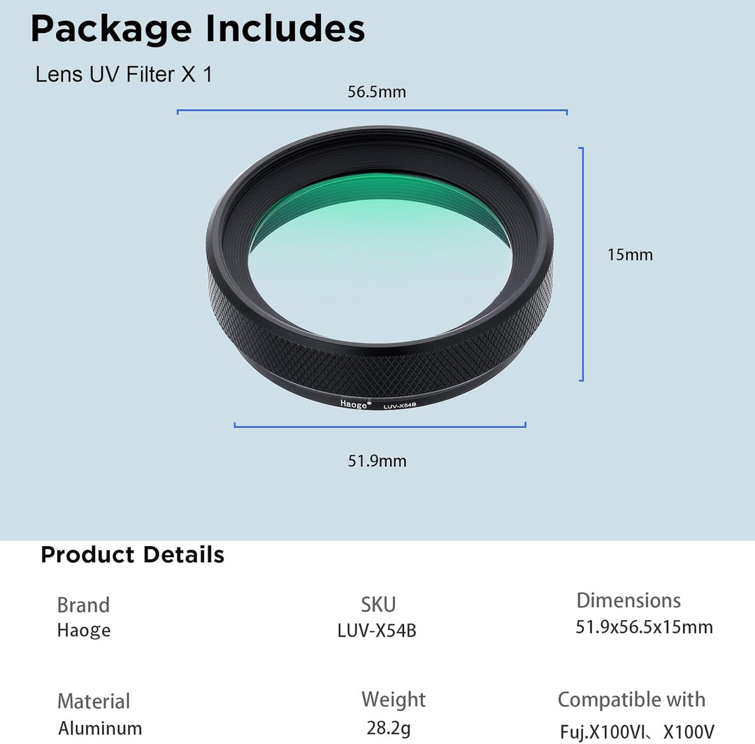 Haoge LUV-X54B Metall Gegenlichtblende Sonnenblende mit MC UV Filter Ultraviolett Schutzfilter für F