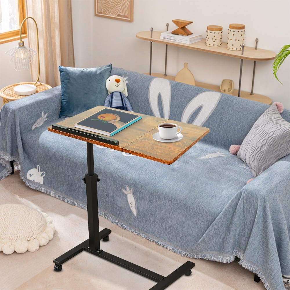 Betttisch mit Rollen, Betttisch für Laptop, Serviertablett für Sofa, Bremsen an beiden Hinterrädern,