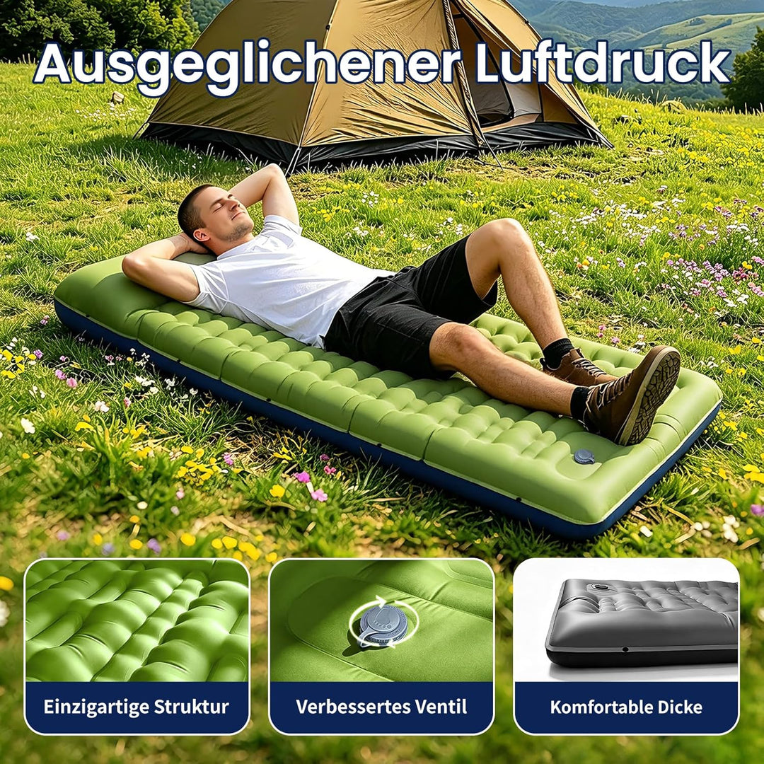 Isomatte Camping, 12 cm Hoch Aufblasbare Luftmatratze mit Integrierten Kopfkissen, Ultraleicht Campi