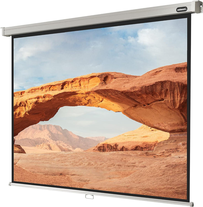 celexon manuell ausziehbare Heimkino- und Business-Beamer-Leinwand 4K und Full-HD Rollo-Leinwand Pro