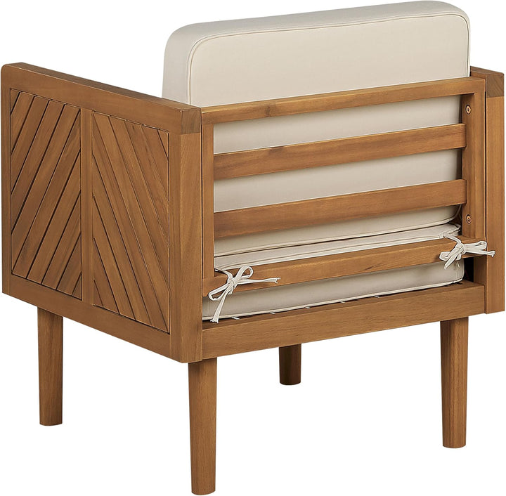Outdoor Lounge Sessel Akazienholz hellbraun mit Auflagen weiss Rustikal Baratti