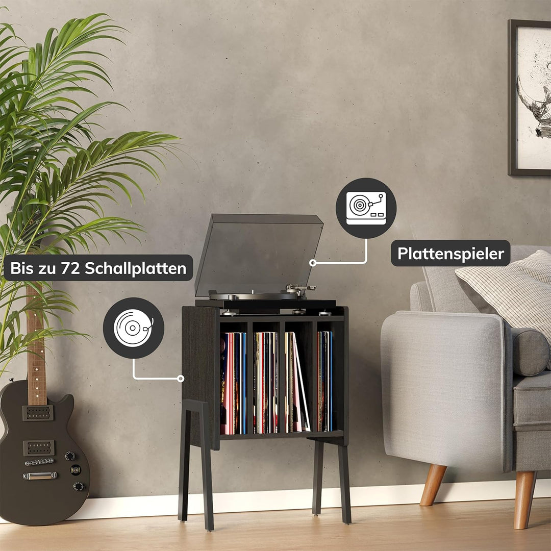 ACAZA Plattenspieler Tisch für Schallplatten Aufbewahrung – Schrank mit 4 Fächern – 40 x 30 x 66cm –