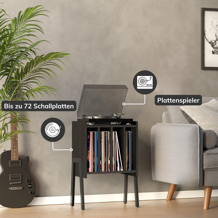 ACAZA Plattenspieler Tisch für Schallplatten Aufbewahrung – Schrank mit 4 Fächern – 40 x 30 x 66cm –