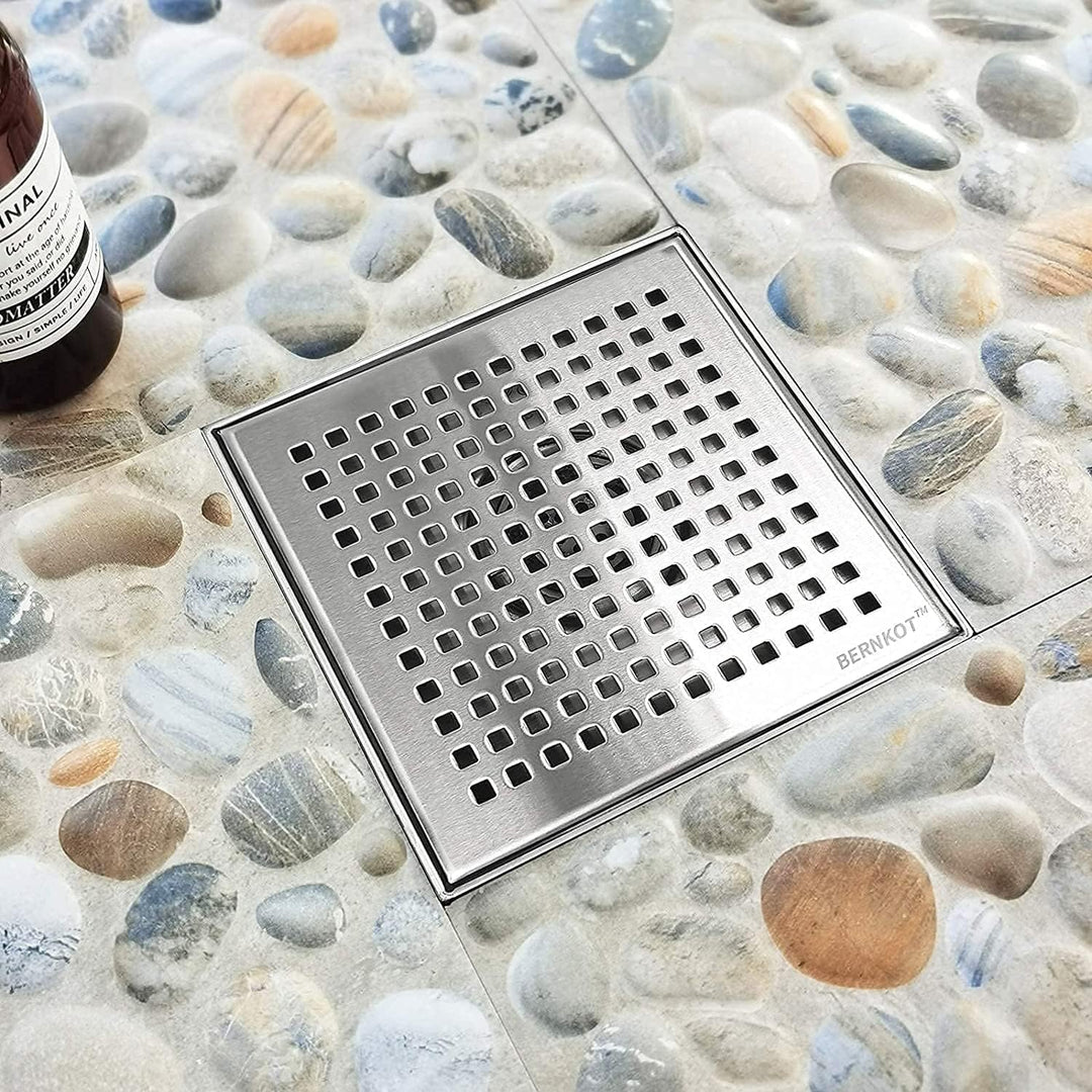 Bernkot Duschrinne Quadrat Edelstahl, 15×15cm Bodenablauf Dusche mit 360° Siphon Geruchsstop und Haa