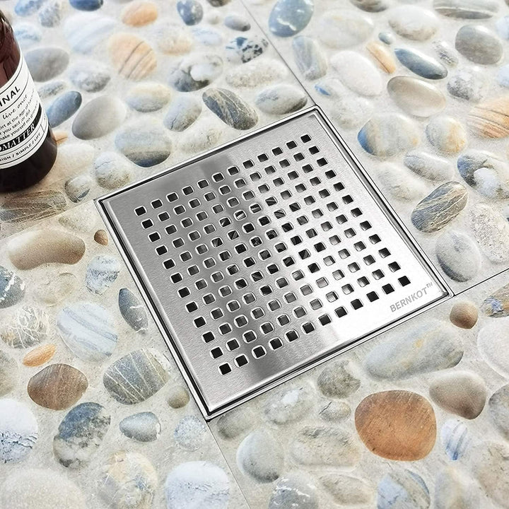 Bernkot Duschrinne Quadrat Edelstahl, 15×15cm Bodenablauf Dusche mit 360° Siphon Geruchsstop und Haa