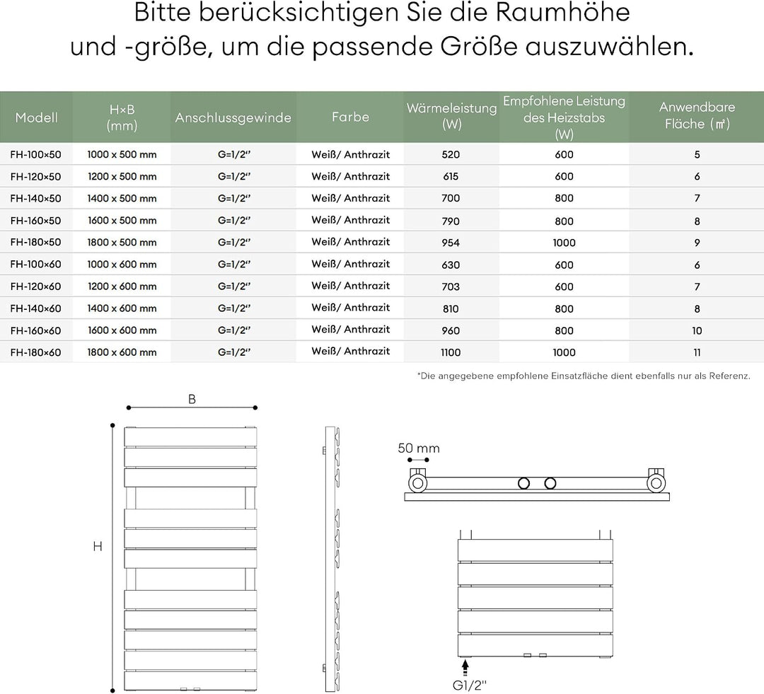 Mai &amp; Mai Badheizkörper Handtuchhalter Heizkörper Bad flach 140x60cm | Handtuchheizkörper in Anthraz