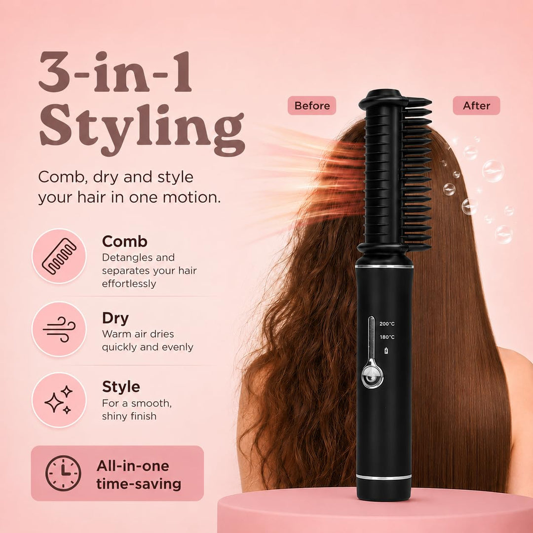 Mini Haarglätter Kabellos | Reiseglätteisen | Stylingbürste mit Keramikbeschichtung | 2 Wärmestufen