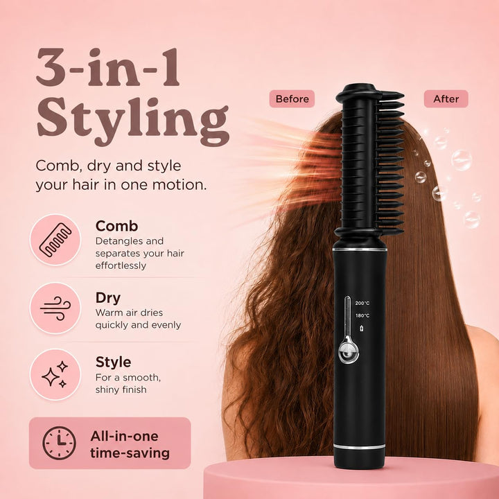 Mini Haarglätter Kabellos | Reiseglätteisen | Stylingbürste mit Keramikbeschichtung | 2 Wärmestufen