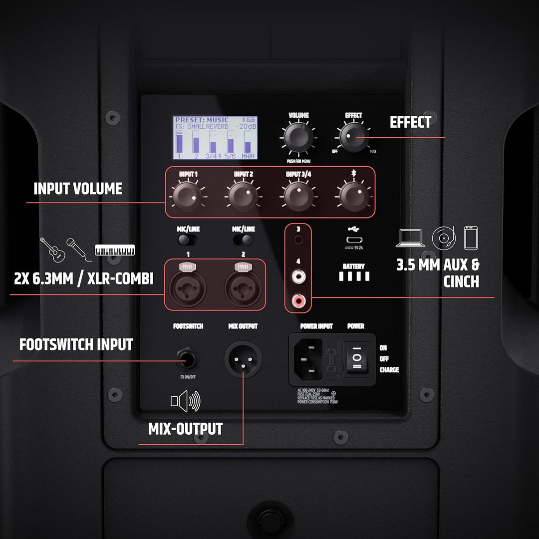 LD Systems ANNY 10 HHD Mobiler Bluetooth PA-Lautsprecher mit Akku, Mixer und 1x Funkmikrofon 823-832