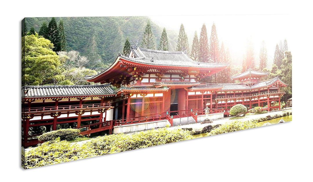 atemberaubende Tempelanlage in Asien Panorama 80x40 cm als Leinwandbild, Motiv fertig gerahmt auf Ec