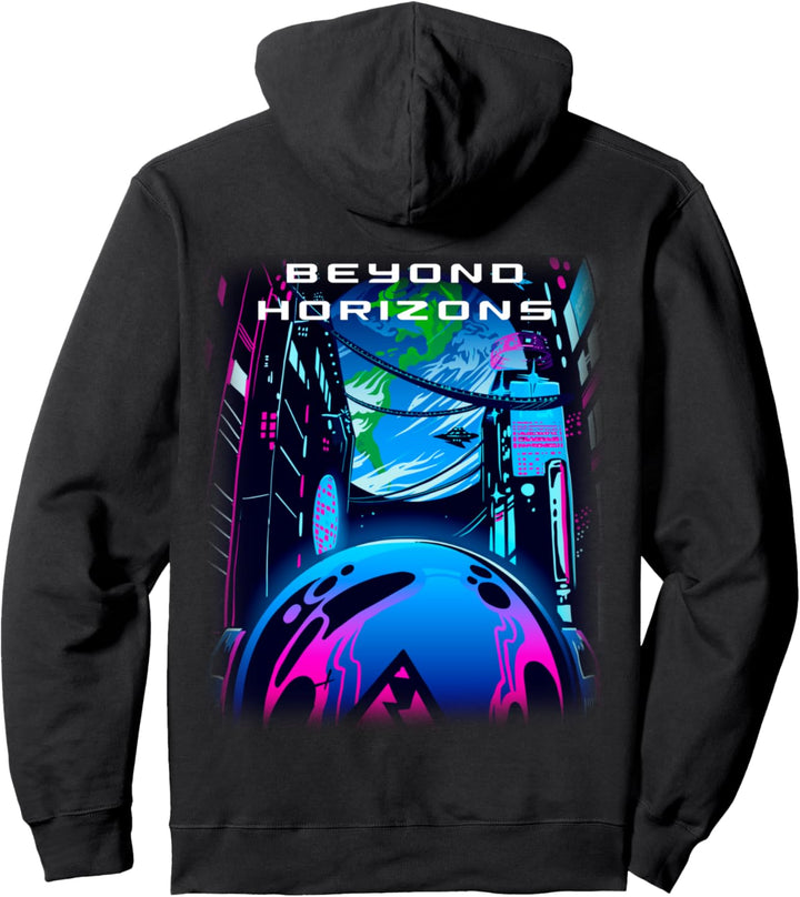 Beyond Horizons Cyberpunk Outrun Sci-Fi Futuristischer Raum Pullover Hoodie