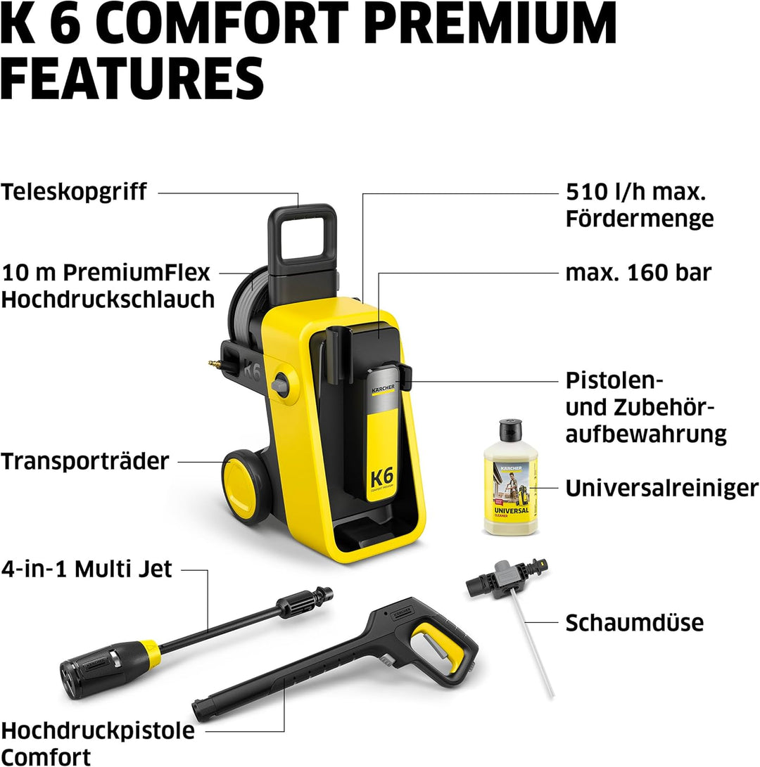 Kärcher Hochdruckreiniger K 6 Comfort Premium, Druck: 160 bar, Fördermenge: 510 l/h, Fläche: 50 m²/h