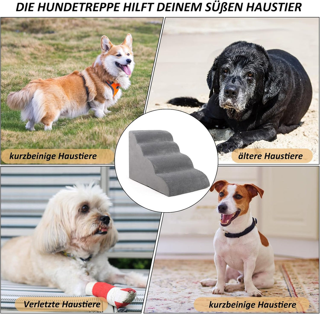 CALIYO Hundetreppe 4 Stufen，Hundetreppe für Kleine Hunde,Treppe für Hunde aus Hochdichtem Schwamm,Ha