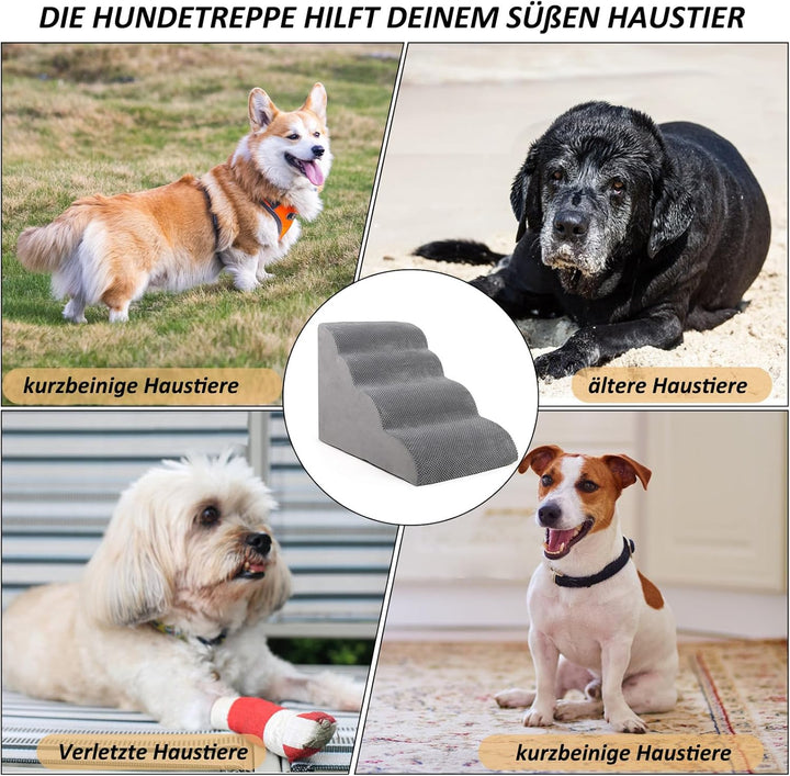CALIYO Hundetreppe 4 Stufen，Hundetreppe für Kleine Hunde,Treppe für Hunde aus Hochdichtem Schwamm,Ha