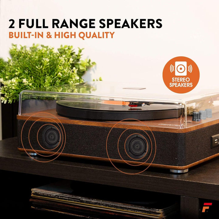 Fenton RP162D Schallplattenspieler Bluetooth Plattenspieler mit Lautsprecher, Pitch Control, MP3, RC