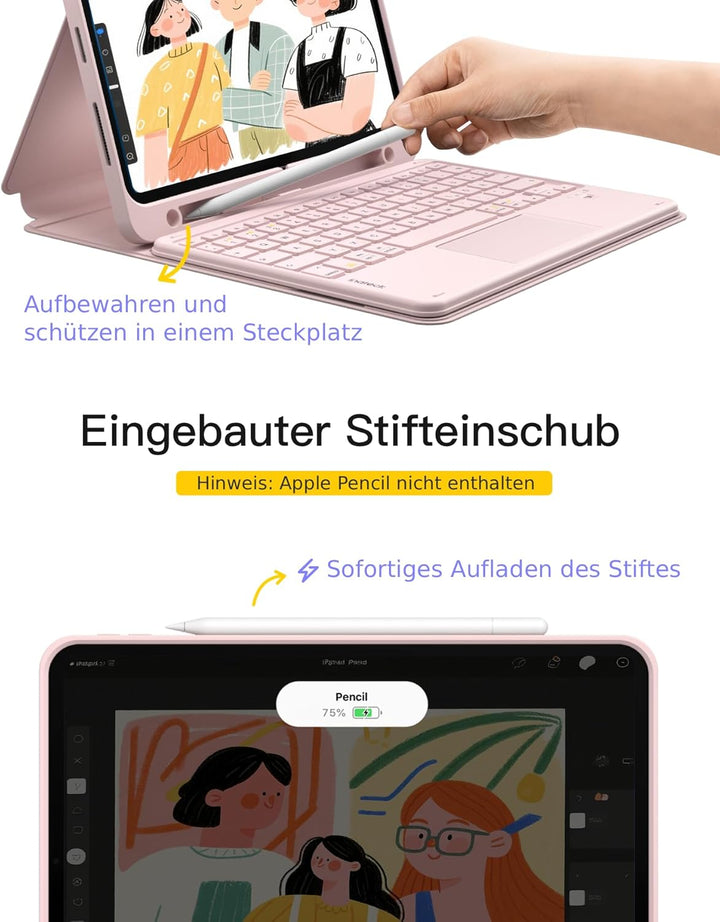 Inateck iPad 10 Generation Hülle mit Tastatur, für iPad 11 Gen. A16 2025 11 Zoll, Air 11 Zoll M3/M2