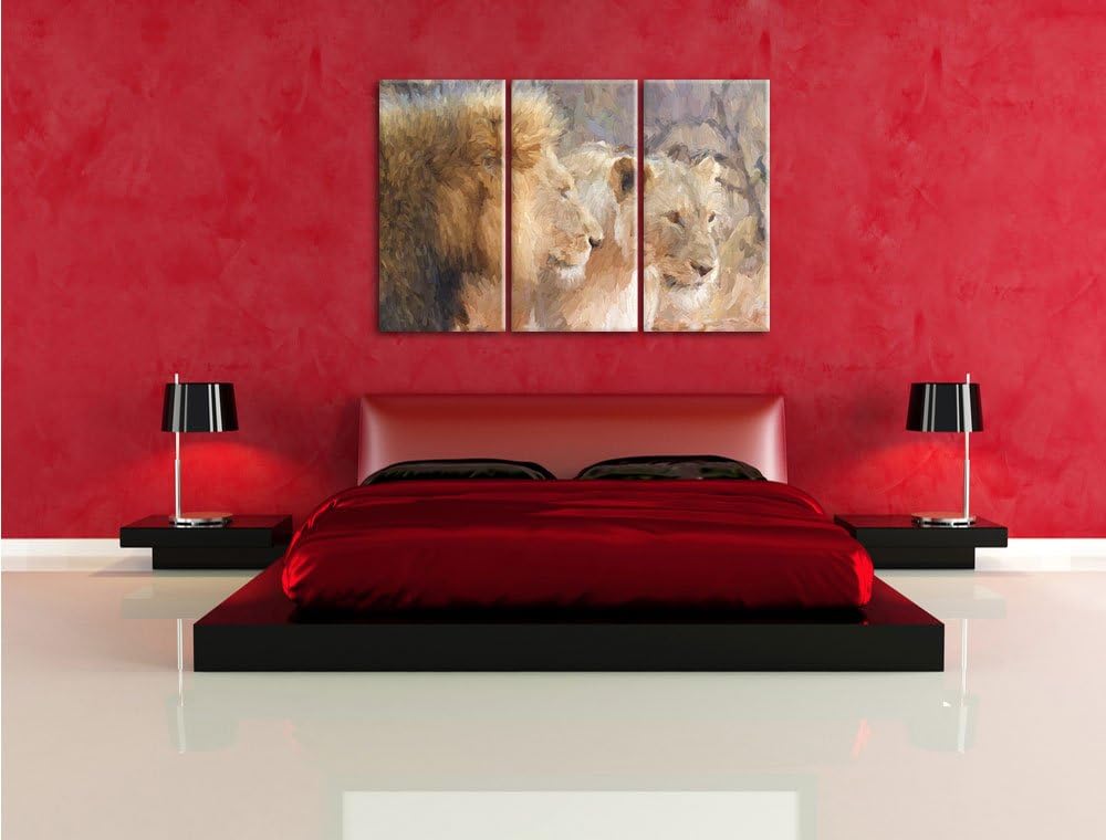 Pixxprint stolzes Löwenpaar Kunst als Leinwandbild | Grösse: 3 Teilig (120x80) | Wandbild| Kunstdruc